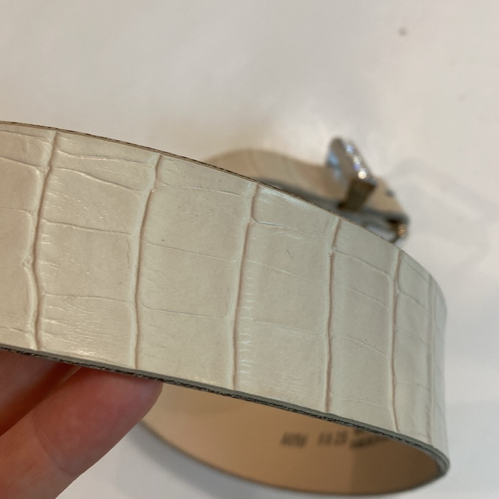 Buffalo David Bitton Cream Croc Belt Medium Rhinestone Buckle Glam Western - Picture 4 of 15